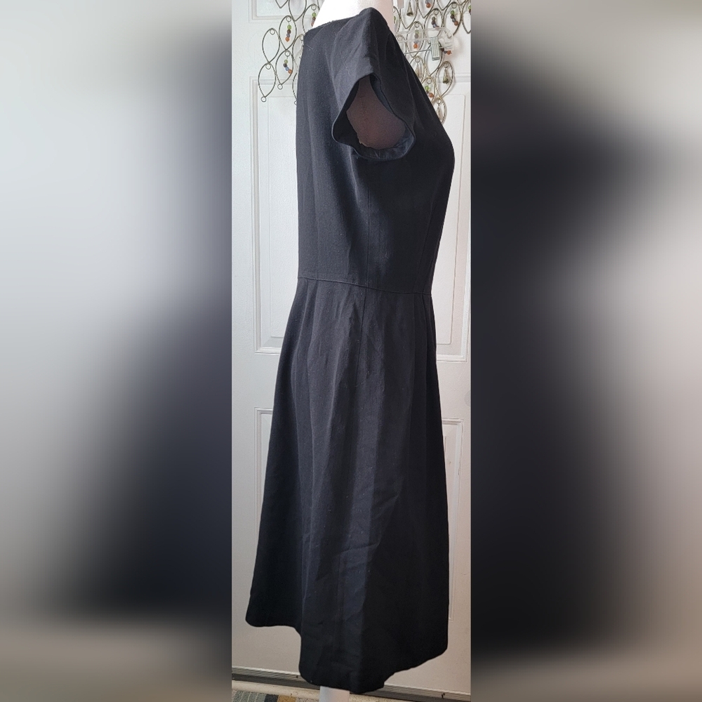 Armani Collezioni 90s Y2K Classic  Black Dress Womens 8 A Line Midi Wool Cap Sle - Picture 4 of 12